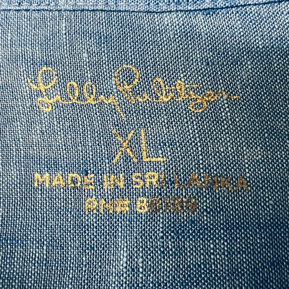 Lilly Pulitzer Blue Button Down Linen Shirt Size XL - Picture 6 of 9